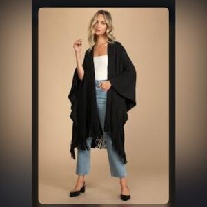 Chan Luu Elegant Black Fringe poncho/cape